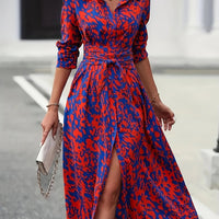 Elegant Printed V-Neck Dress