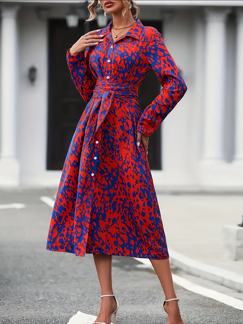 Elegant Printed V-Neck Dress