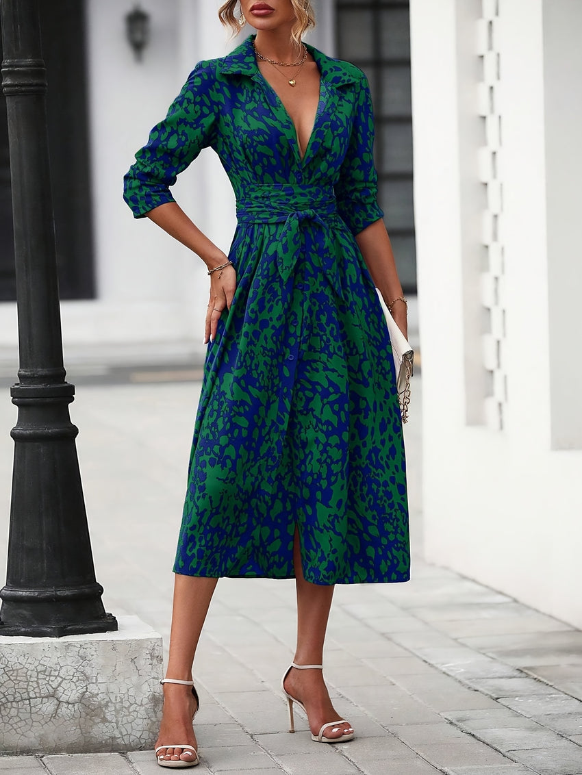 Elegant Printed V-Neck Dress