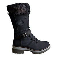 Women Winter Buckle Lace Knitted Mid-calf Boots