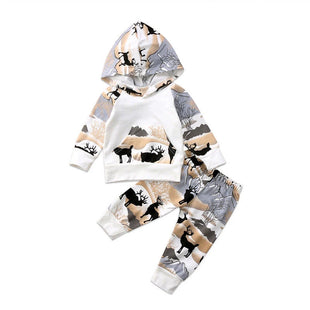 Newborn Baby Boys Girl Deer Hooded Tops Sweater And Pant