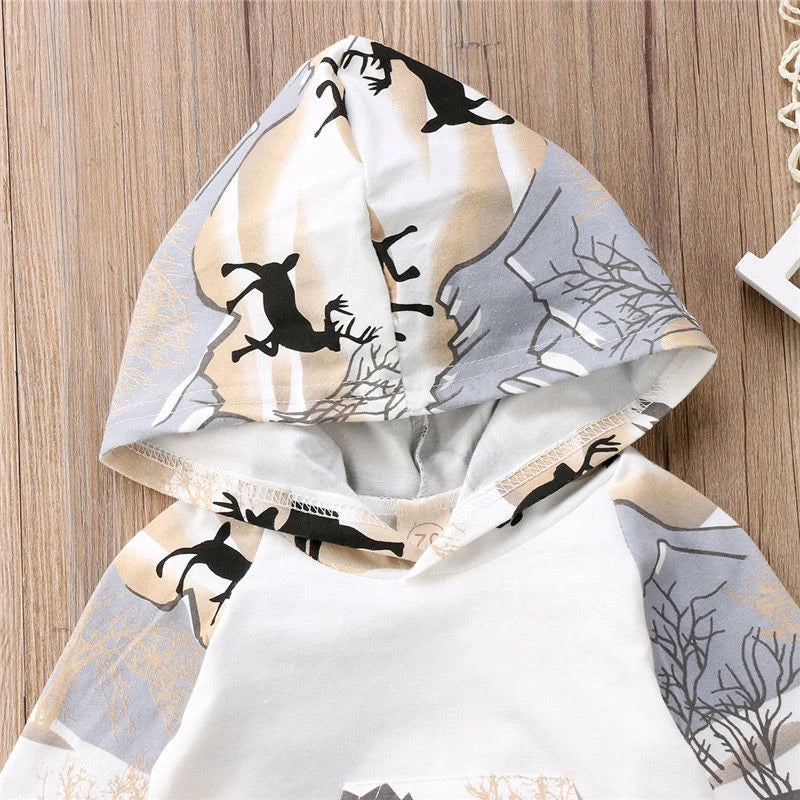 Newborn Baby Boys Girl Deer Hooded Tops Sweater And Pant