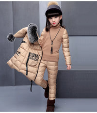 Girls 3 Pieces Clothes Coat With Fur Hood