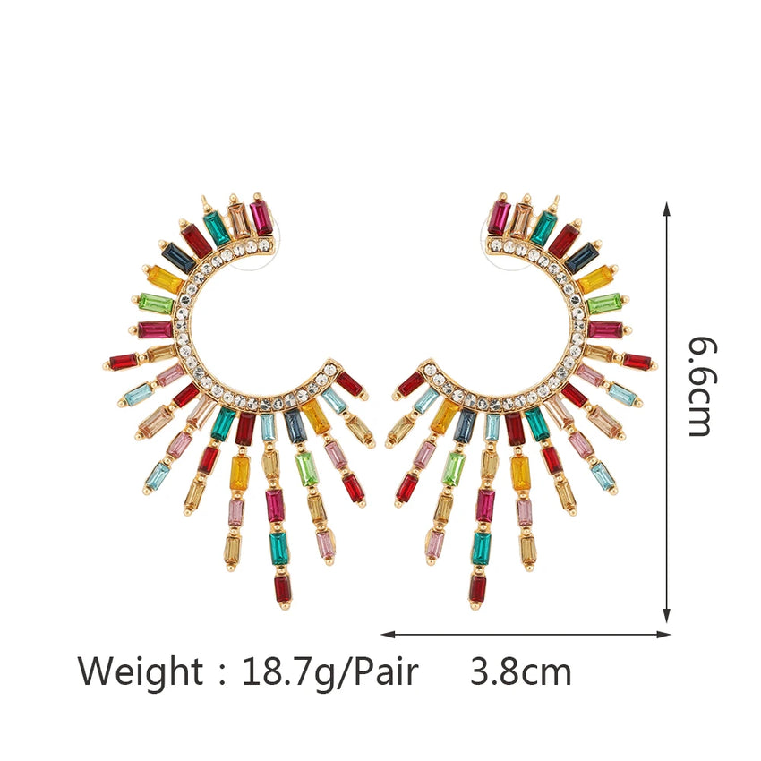 Colorful Crystal Sun Piercing Earrings