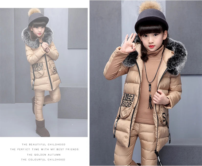 Girls 3 Pieces Clothes Coat With Fur Hood