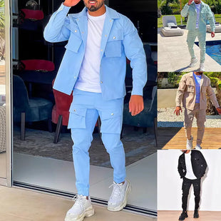 Multi-pocket Cargo Jacket Trousers Two-piece Set