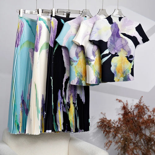 Pleated Long Skirt Set Two Piece Suit