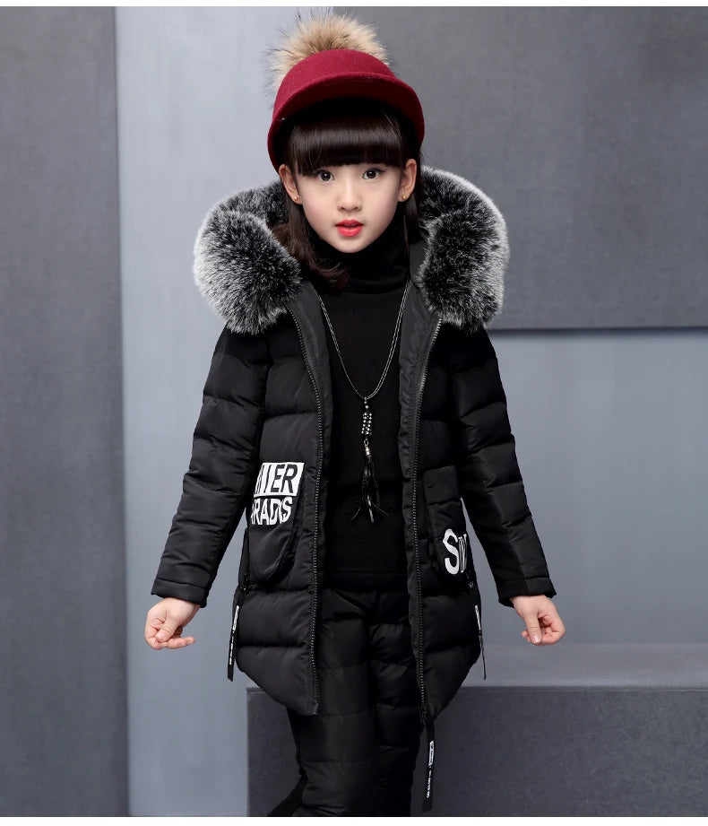 Girls 3 Pieces Clothes Coat With Fur Hood