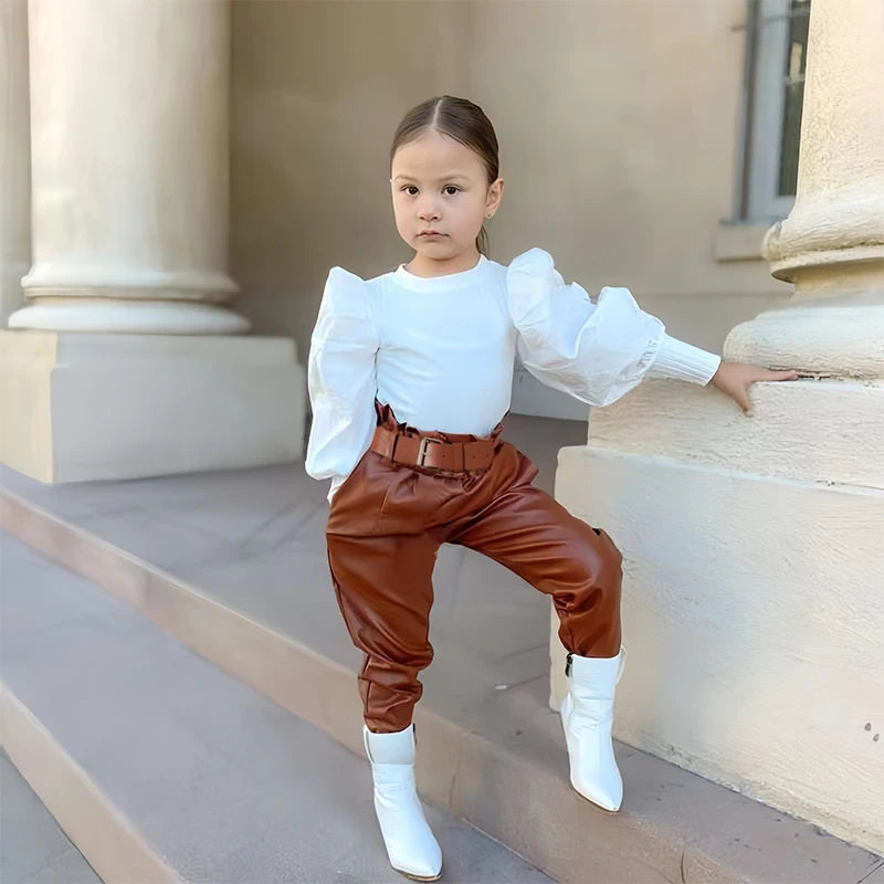 Leather Pants with Belt 2pcs For Girls