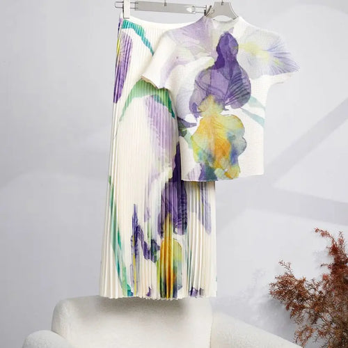 Pleated Long Skirt Set Two Piece Suit