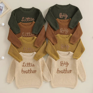 Boys Sweater Letter Embroidery Crew Neck Long Sleeve Pullovers