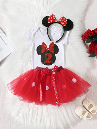 3pcs Cute Girls Pink Mickey Dress