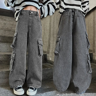 Teenage Girls Wide Leg Cargo Jeans