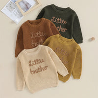 Boys Sweater Letter Embroidery Crew Neck Long Sleeve Pullovers