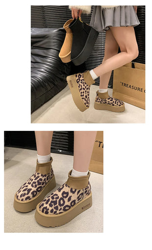 Leopard Platform Women Snow Ankle Boots