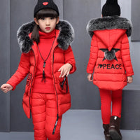 Girls 3 Pieces Clothes Coat With Fur Hood