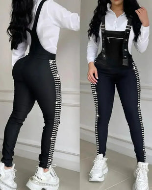 women's Rhinestone Decor Buckled Jumpsuit