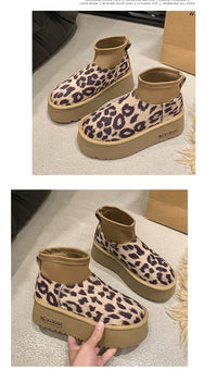 Leopard Platform Women Snow Ankle Boots