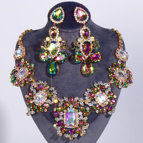Rhinestone Necklace Earrings Set