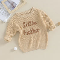 Boys Sweater Letter Embroidery Crew Neck Long Sleeve Pullovers