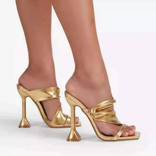 Gold  Women Wine Glass Heel Slippers