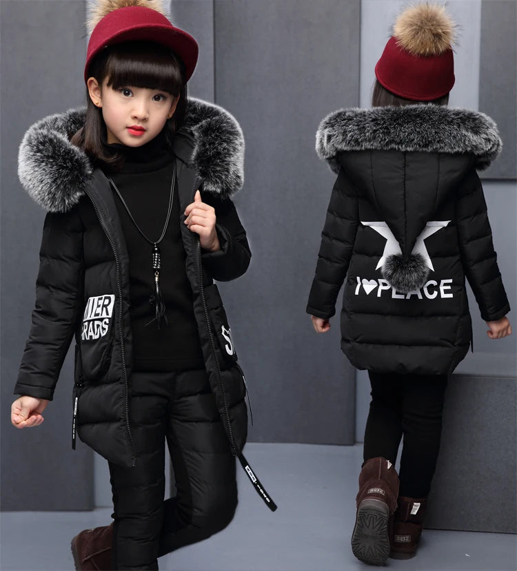 Girls 3 Pieces Clothes Coat With Fur Hood