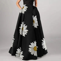 Women High-waist Long  Flower Printed Skirt