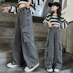 Teenage Girls Wide Leg Cargo Jeans