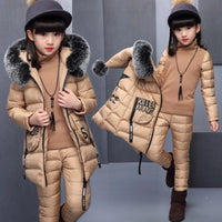 Girls 3 Pieces Clothes Coat With Fur Hood