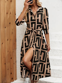 Geo Print Button Front Dress